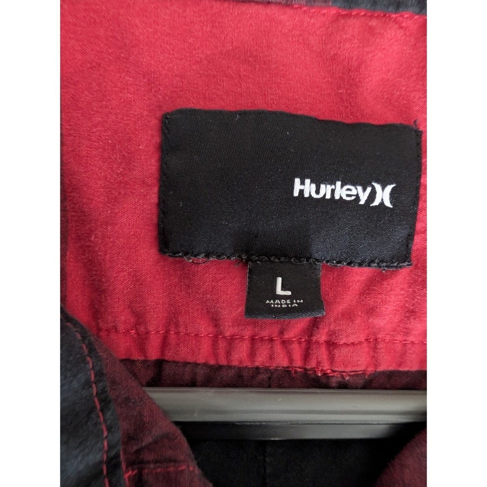 Hurley Mens Red Black Buffalo Plaid Long Sleeve Button Down Shirt Size L - Picture 3 of 5